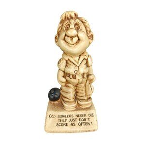 Vintage 1970 Paula Originals Old Bowlers Humor Statue W/bowling Ball Made In Usa